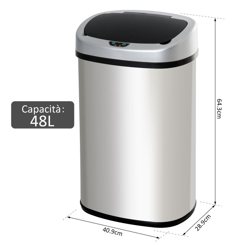Pattumiera ad Apertura Automatica in Acciaio Inox con Sensore 48 Litri 
