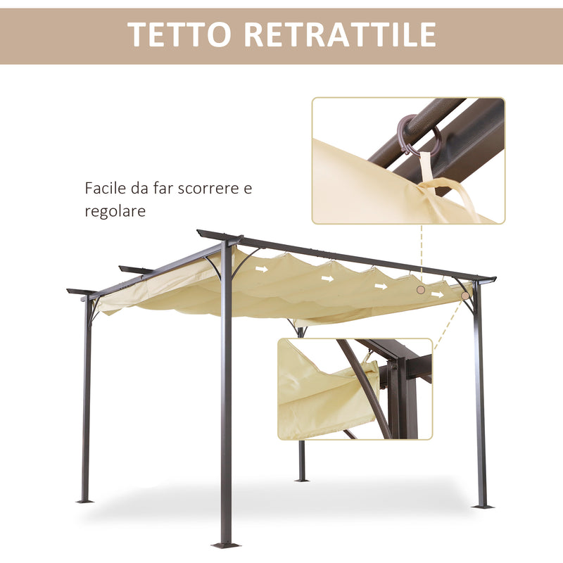 Pergola da Giardino Retraibile 3,5x3,5x2,3 m Nera e Beige 