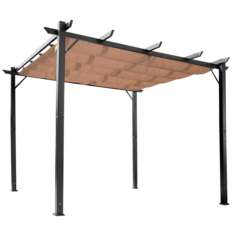 Pergola da Giardino 3X4m in Alluminio con Telo Scorrevole Nera e Beige 