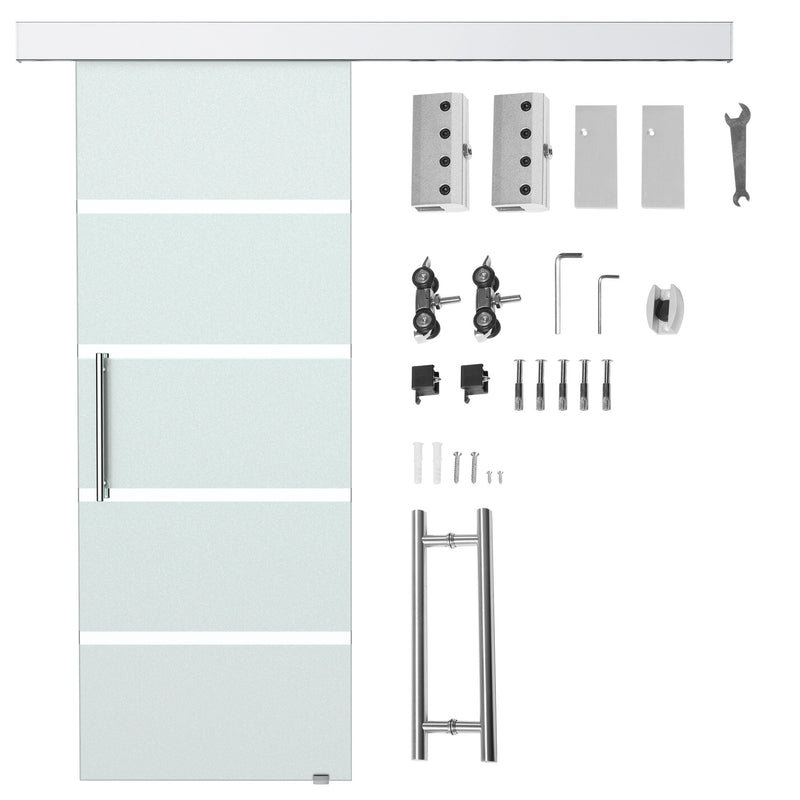 Porta Scorrevole Vetrata 77,5x205 cm Satinata a Strisce 