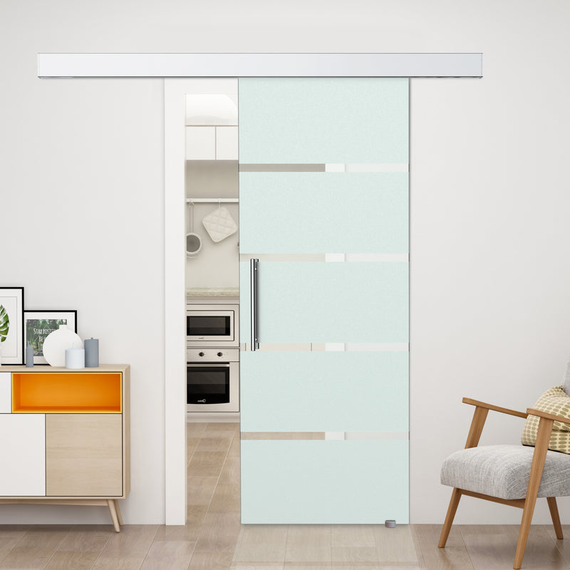 Porta Scorrevole Vetrata 77,5x205 cm Satinata a Strisce 