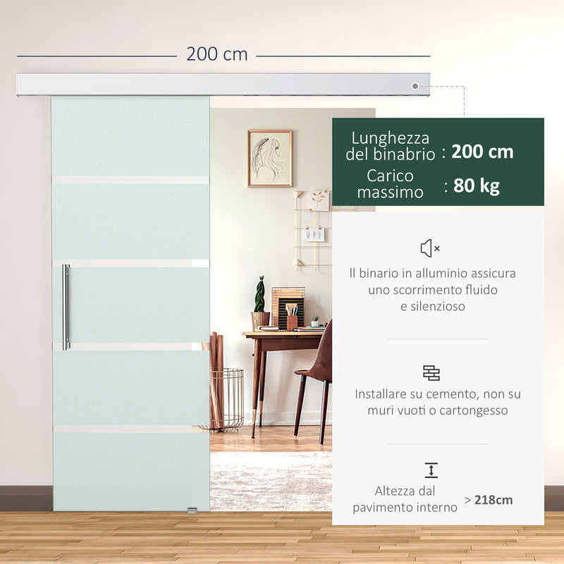 Porta Scorrevole Vetrata 77,5x205 cm Satinata a Strisce 