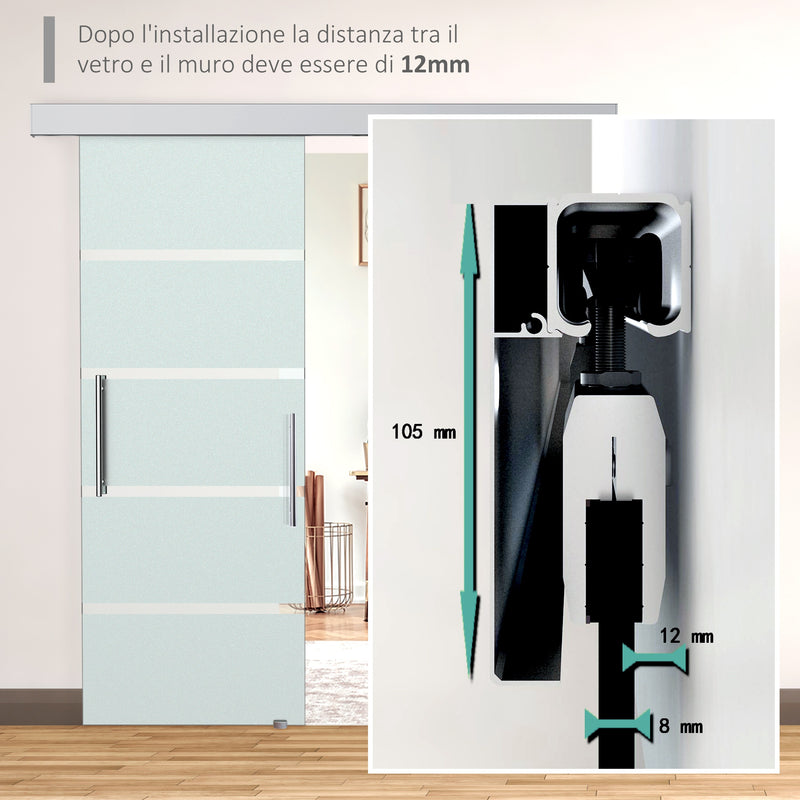 Porta Scorrevole Vetrata 77,5x205 cm Satinata a Strisce 