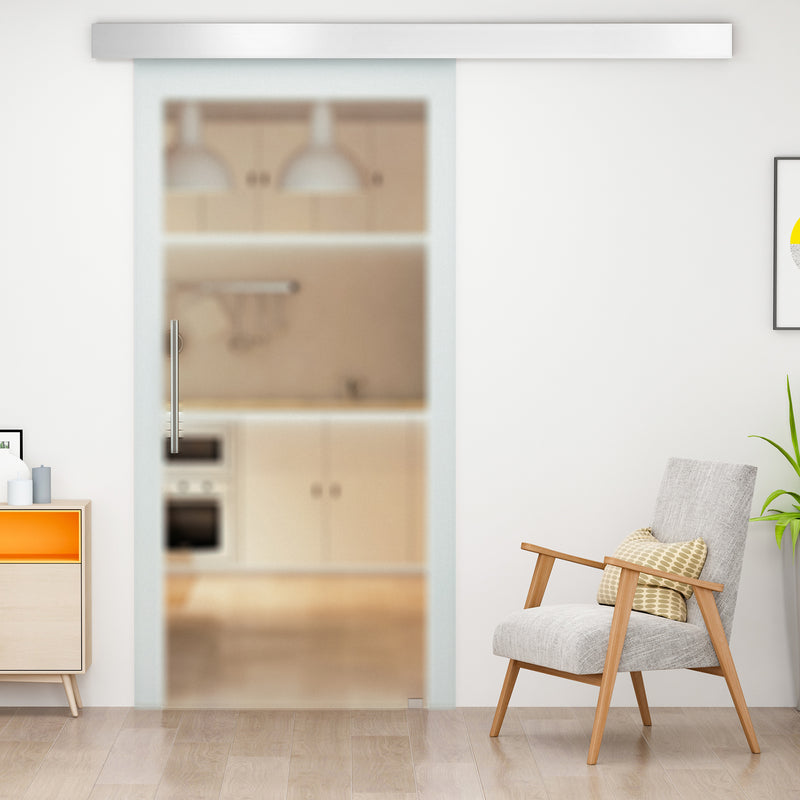 Porta Scorrevole Vetrata 77,5x205 cm Temperata Smerigliata 