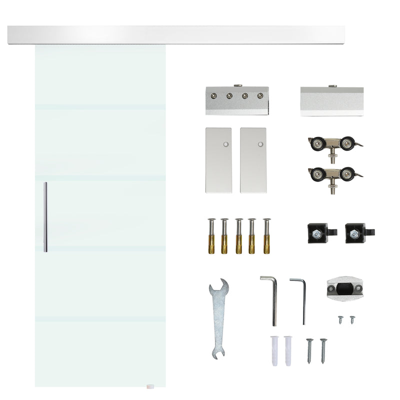Porta Scorrevole Vetrata 75x210 cm Satinata a Strisce 