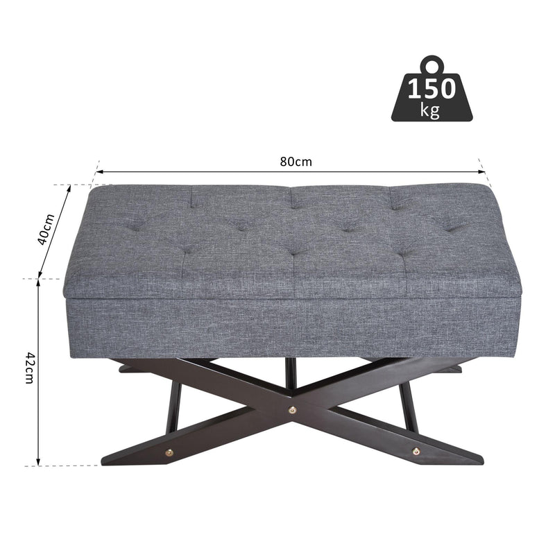 Cassapanca Pouf Contenitore Imbottito Grigio 80x40x42 cm 