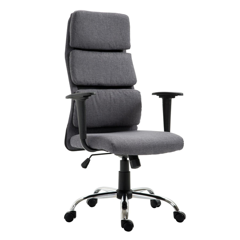 Poltrona da Ufficio Girevole Schienale Alto Regolabile in Tessuto Grigio 50x56.5x117-127 cm 
