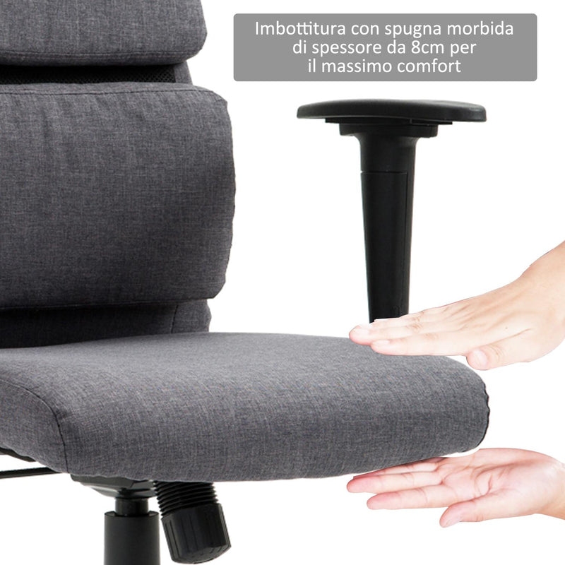 Poltrona da Ufficio Girevole Schienale Alto Regolabile in Tessuto Grigio 50x56.5x117-127 cm 