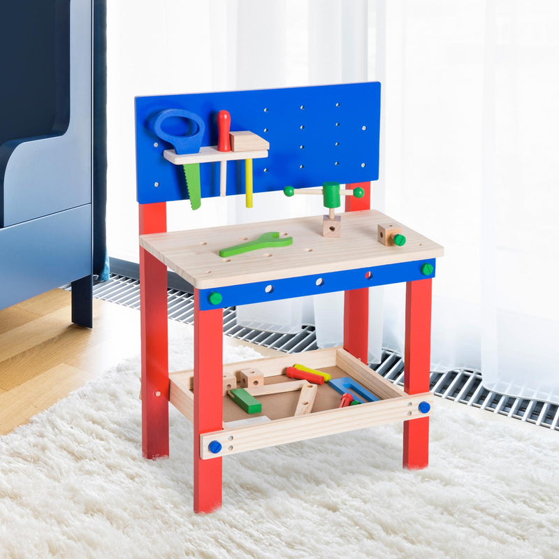 Banco da Lavoro Giocattolo in Legno per Bambini con 20 Accessori 