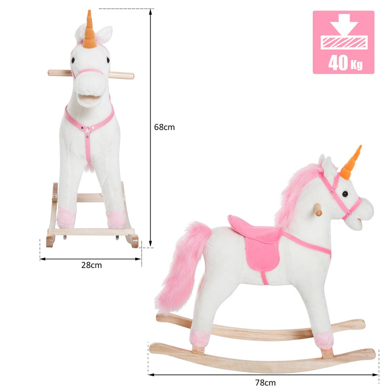 Dondolo per Bambini in Legno Unicorno Cavalcabile Bianco e Rosa 