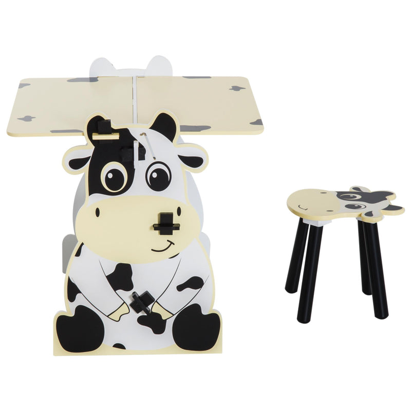 Set Tavolino Lavagna con Sgabello per Bambini Stampa Mucca 60x40x60 cm 