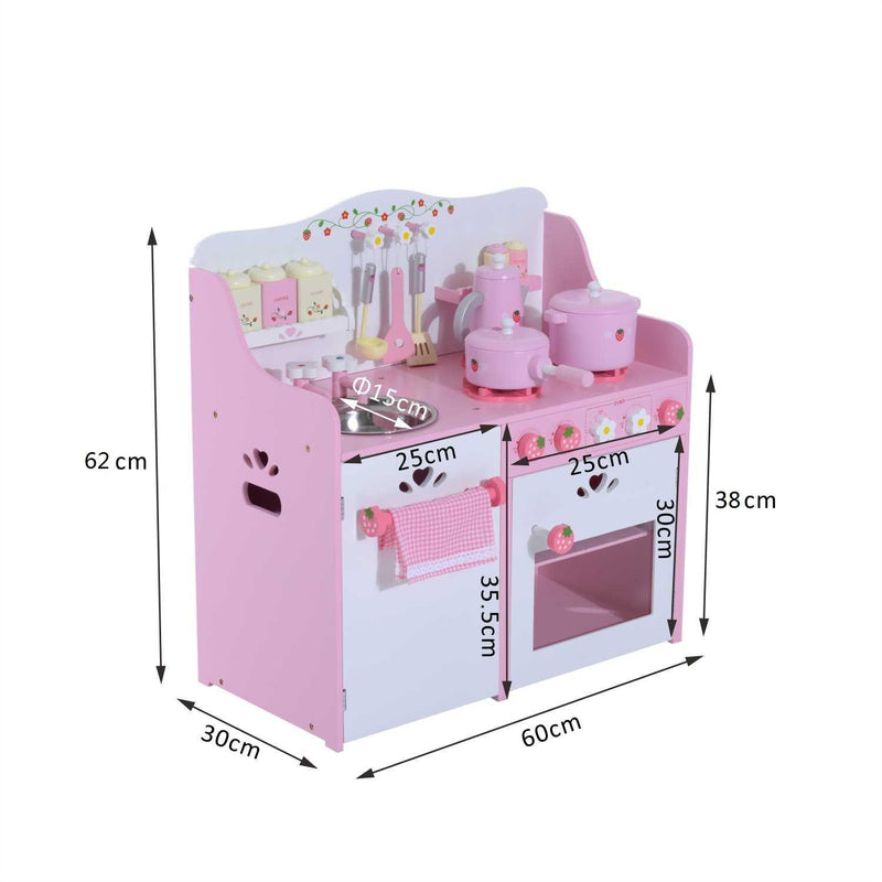 Cucina Giocattolo per Bambini in Legno con Accessori Rosa 60x30x62 cm 
