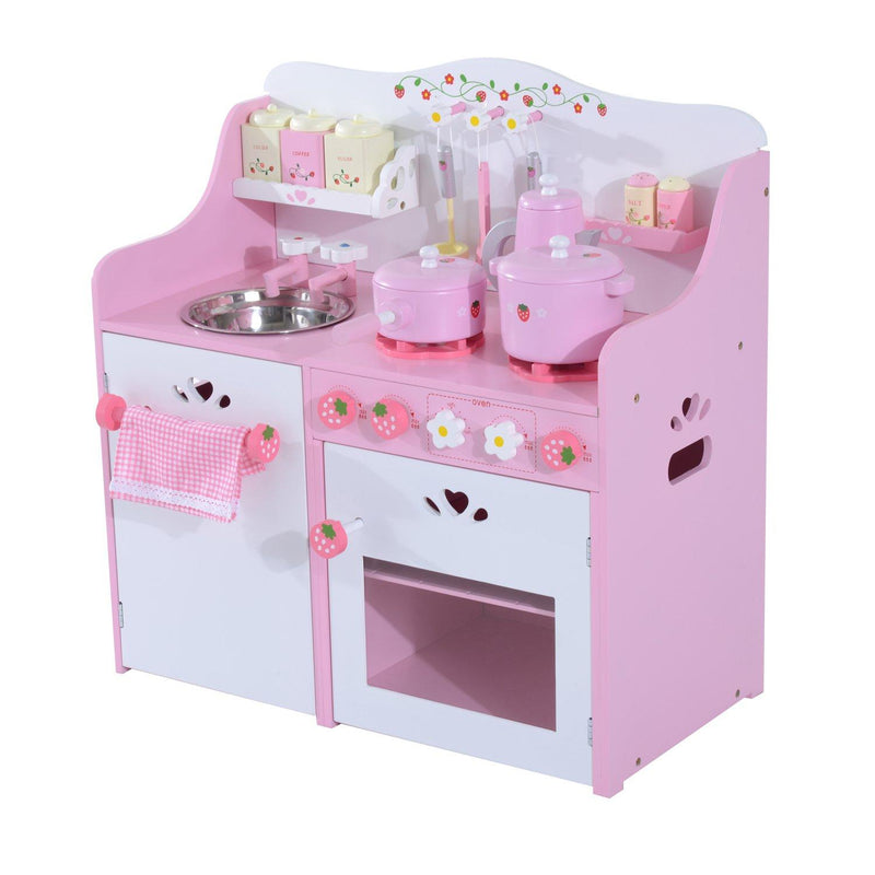 Cucina Giocattolo per Bambini in Legno con Accessori Rosa 60x30x62 cm 