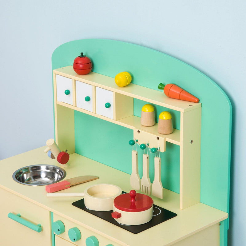 Cucina Giocattolo per Bambini con Accessori in Legno Verde 70x30x88 cm 