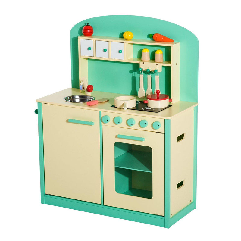 Cucina Giocattolo per Bambini con Accessori in Legno Verde 70x30x88 cm 