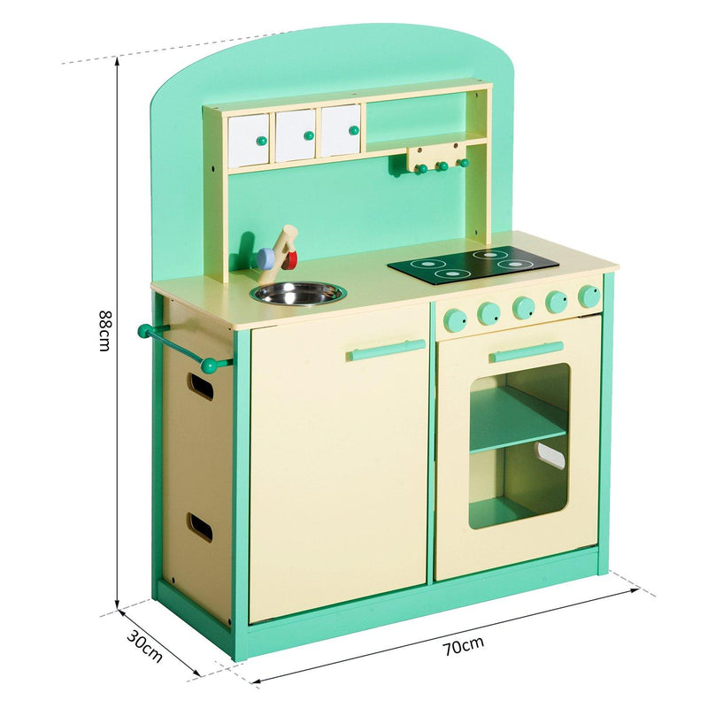 Cucina Giocattolo per Bambini con Accessori in Legno Verde 70x30x88 cm 