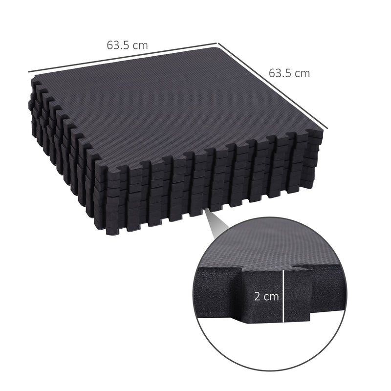 Tappeto Puzzle in EVA per Casa e Palestra Antiscivolo 8 Pezzi con Bordi Nero 63.5x63.5x2 cm 