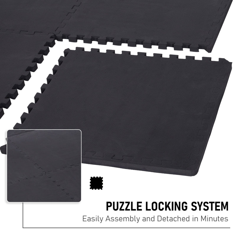 Tappeto Puzzle in EVA per Casa e Palestra Antiscivolo 8 Pezzi con Bordi Nero 63.5x63.5x2 cm 