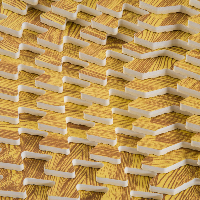 Tappeto Puzzle in EVA Effetto Legno Naturale 32 Pezzi 61.5x61.5 cm 