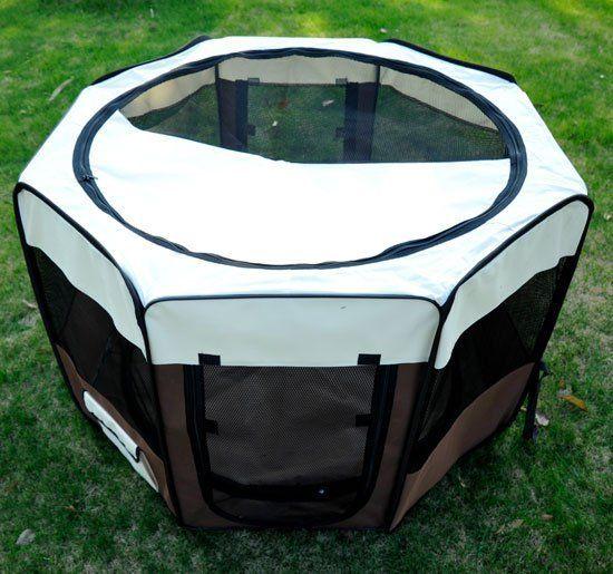 Box Recinto per Cani Pieghevole in Oxford Marrone-crema Ø116x71 cm 