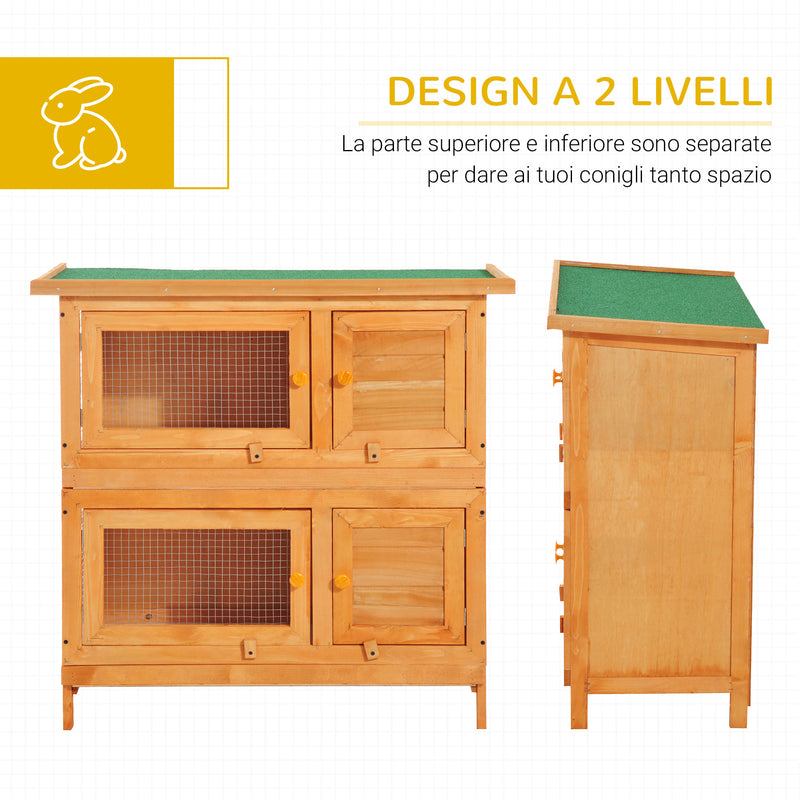 Gabbia per Conigli Conigliera da Esterno in Legno di Abete 90x45x90 cm 