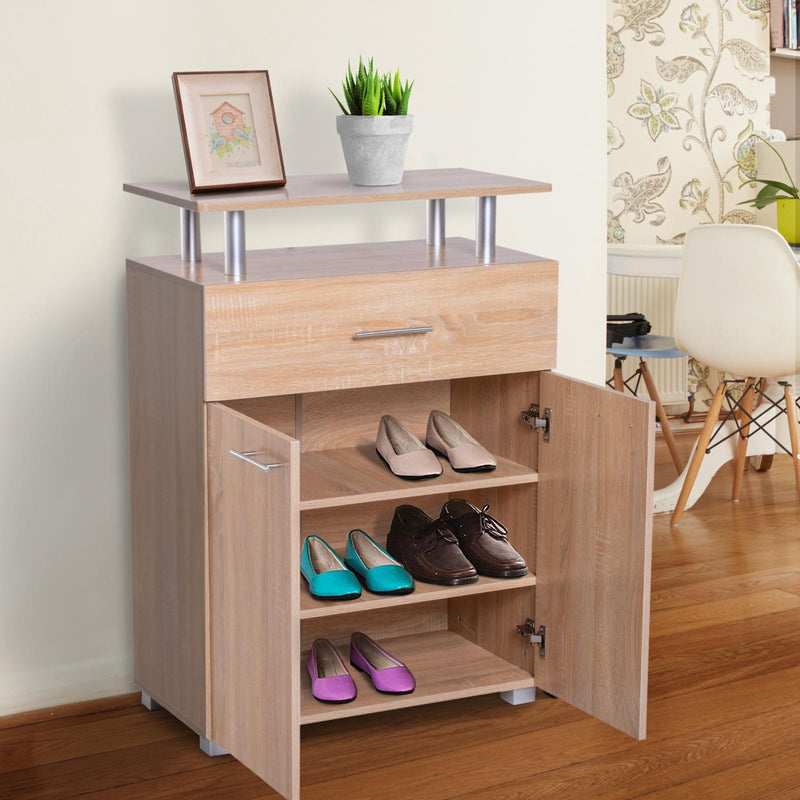 Scarpiera a 3 Ripiani e un Cassetto in Legno 70x35.5x99.5 cm 