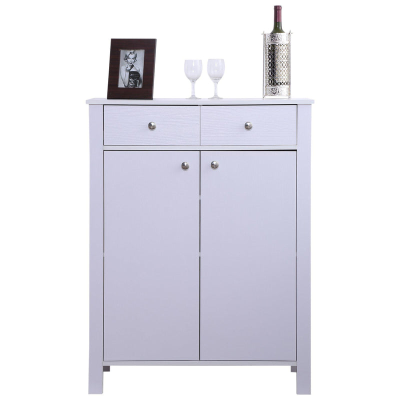 Scarpiera Salvaspazio in Legno con 2 Ante e Cassetti Bianco 80x34x104 cm 