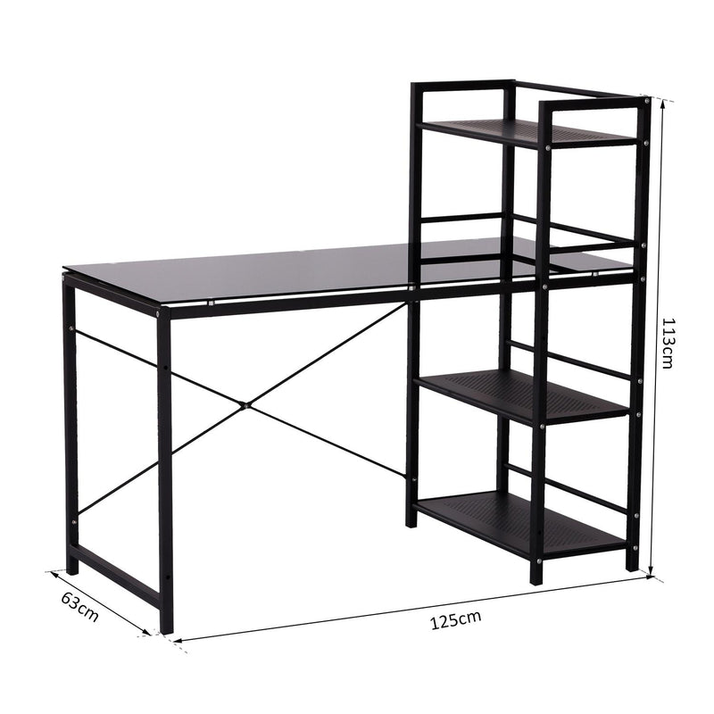 Scrivania per Computer in Vetro Temperato e Ferro Nero 125x63x113 cm 