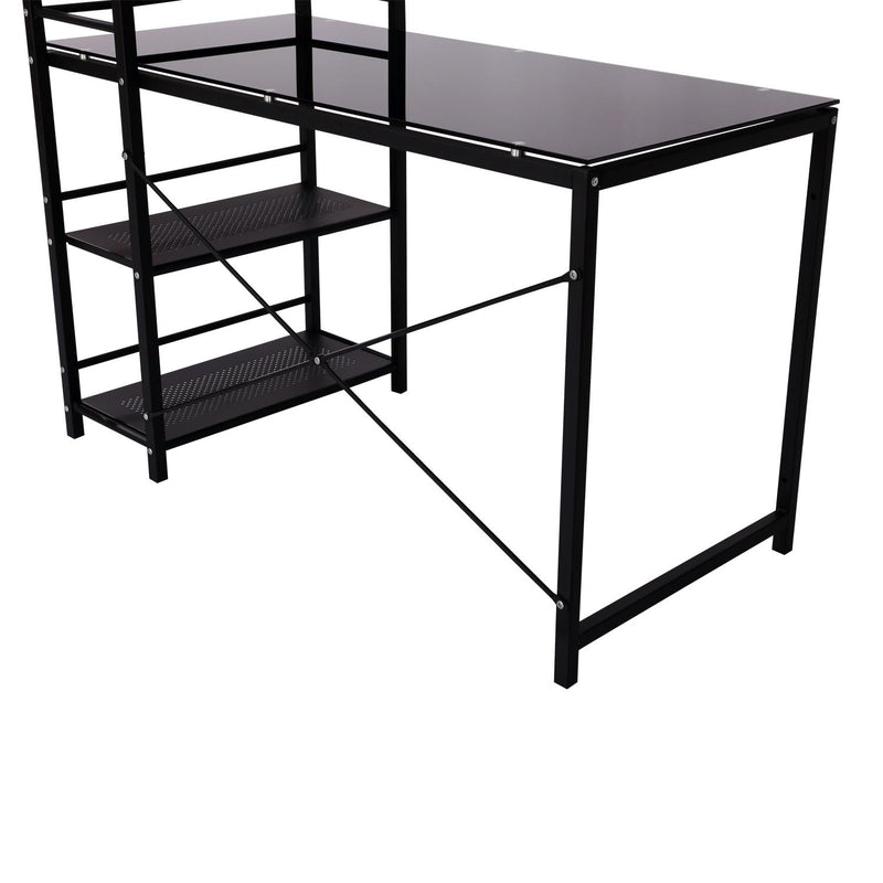 Scrivania per Computer in Vetro Temperato e Ferro Nero 125x63x113 cm 