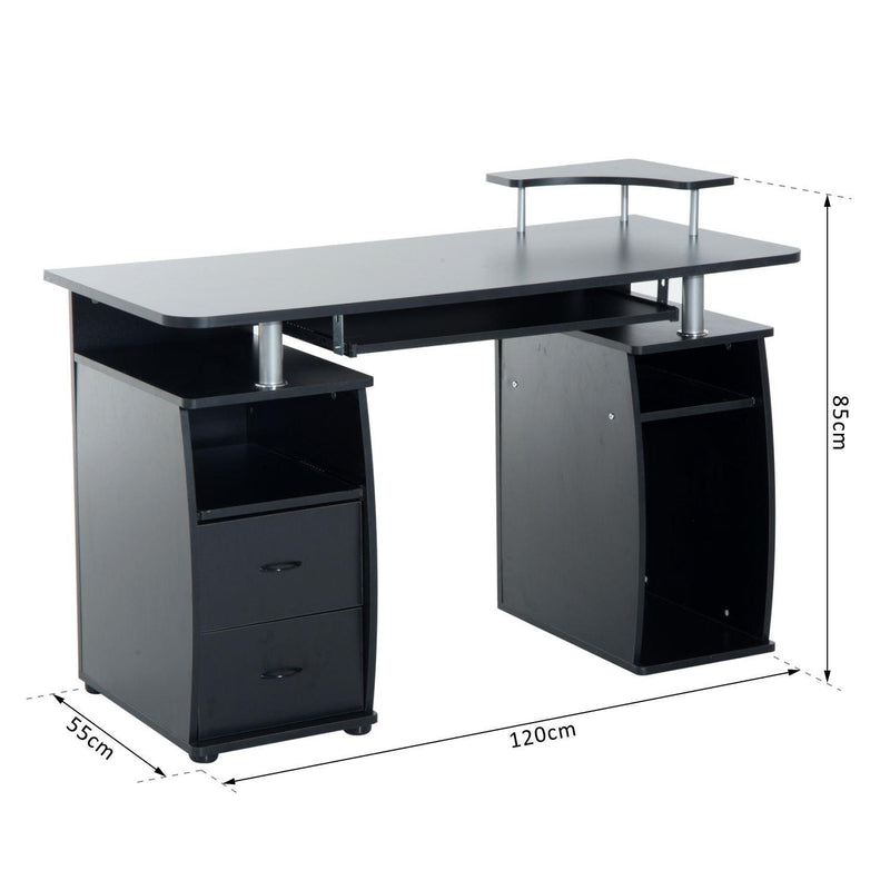 Scrivania da Ufficio Porta PC con Ripiani Tastiera Nero 120x55x85 cm 