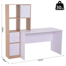 Scrivania con Scaffalatura 5 Ripiani e 2 Cassetti in Legno Bianco Rovere 153x60x148 cm 