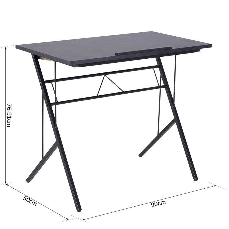 Scrivania da Ufficio Inclinabile Fino a 60° con Sponda in Metallo e Legno Nero 90x50x76-91 cm 