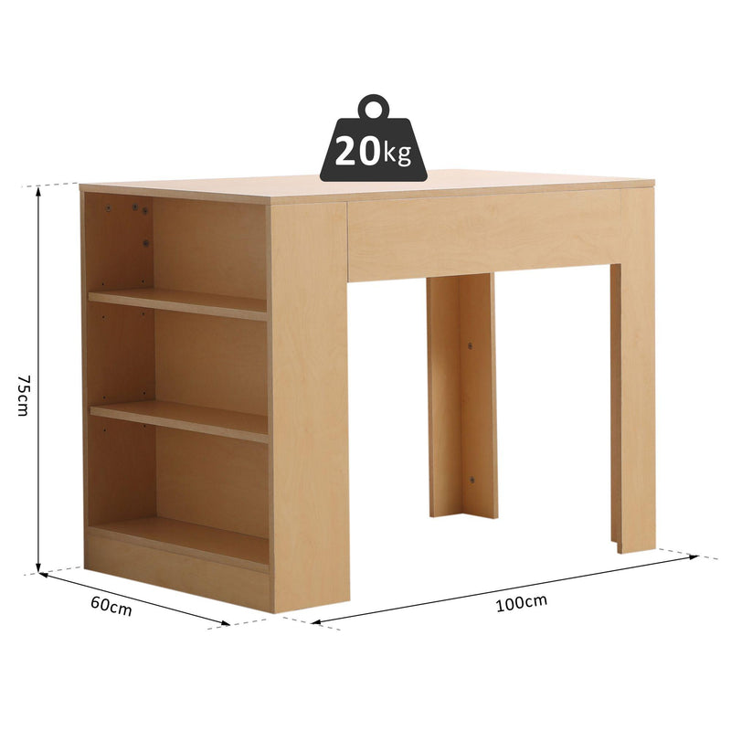 Scrivania da Ufficio Multifunzionale con 3 Ripiani in Legno Naturale 100x60x75 cm 