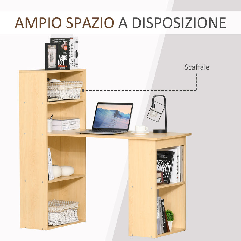 Scrivania con Mensole Libreria in Legno Naturale 120x55x120 cm 