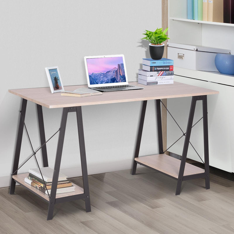 Scrivania da Ufficio Industrial in Metallo e Legno MDF Ripiani Legno e Nero 140x60x75 cm 