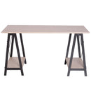 Scrivania da Ufficio Industrial in Metallo e Legno MDF Ripiani Legno e Nero 140x60x75 cm 