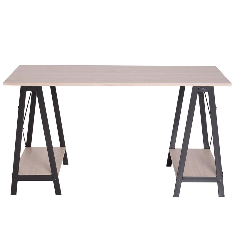 Scrivania da Ufficio Industrial in Metallo e Legno MDF Ripiani Legno e Nero 140x60x75 cm 