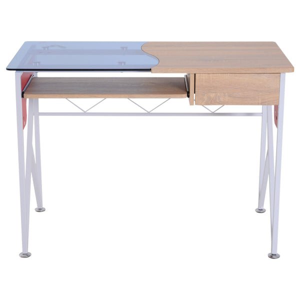 Schreibtisch aus Holz und Glasplatte mit Schublade und ausziehbarem Tastaturhalter 105 x 55 x 75 cm online