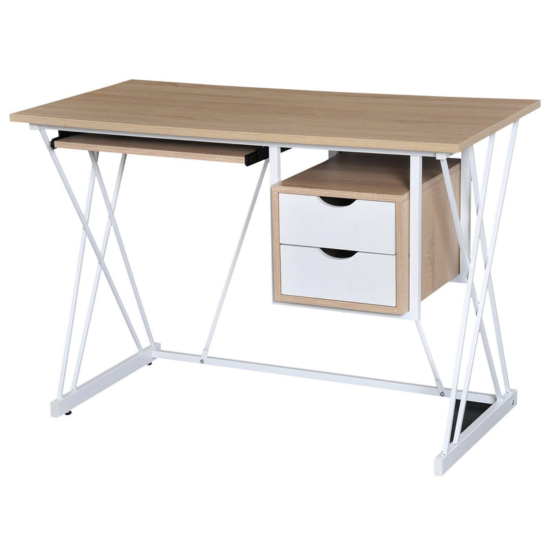 Scrivania da Ufficio in Acciaio Bianco e Legno Rovere con Cassetti 110x55x76 cm 