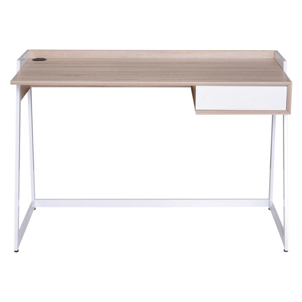 Schreibtisch mit Schublade aus Holz und Stahl Weiß und Eiche 120x60x80 cm sconto