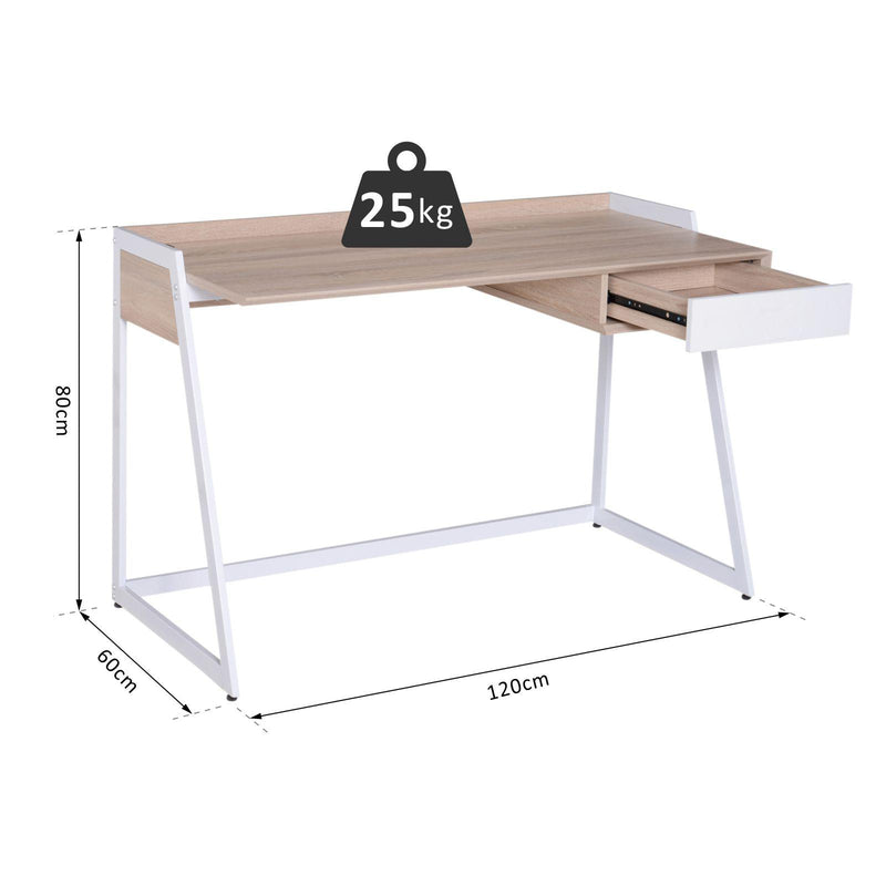 Scrivania da Ufficio con Cassetto in Legno e Acciaio Bianco e Rovere 120x60x80 cm 