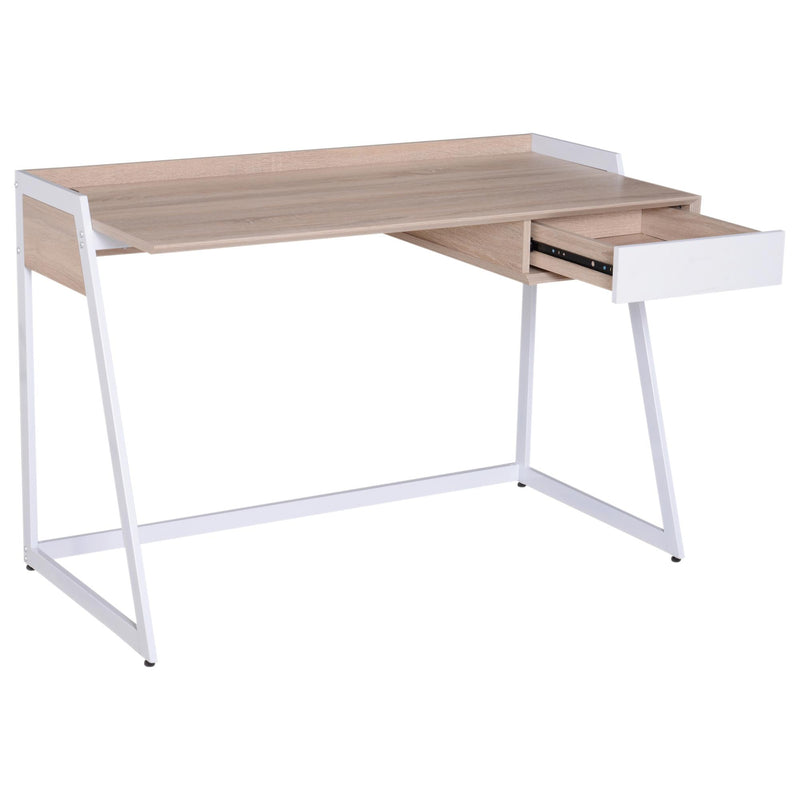 Scrivania da Ufficio con Cassetto in Legno e Acciaio Bianco e Rovere 120x60x80 cm 