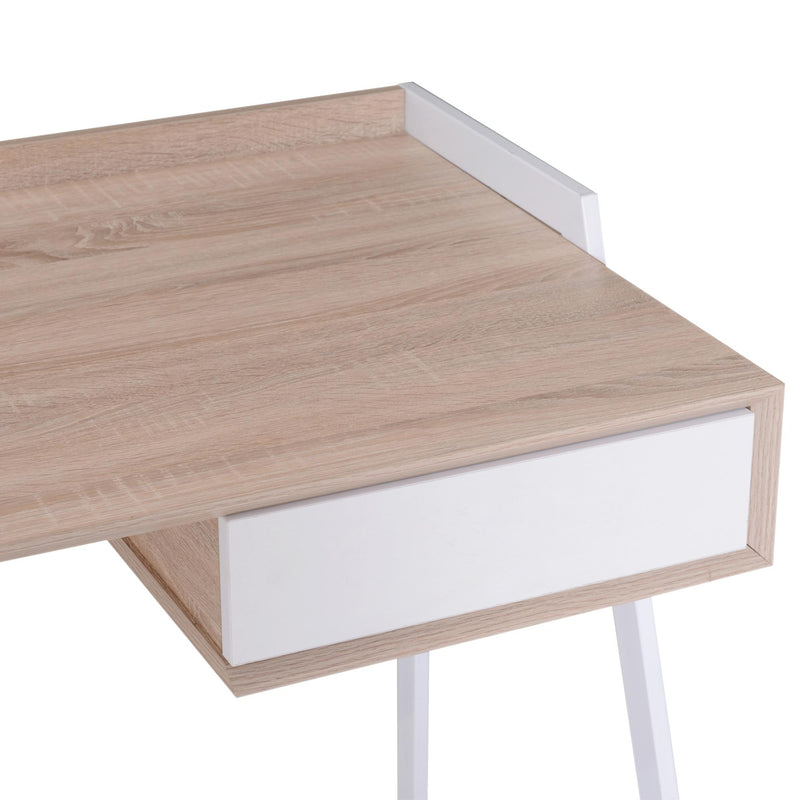 Scrivania da Ufficio con Cassetto in Legno e Acciaio Bianco e Rovere 120x60x80 cm 