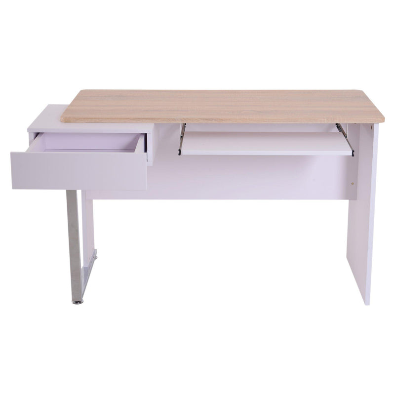 Scrivania da Ufficio con Ripiano Tastiera in Legno Bianco e Rovere 130x70x75.5 cm 