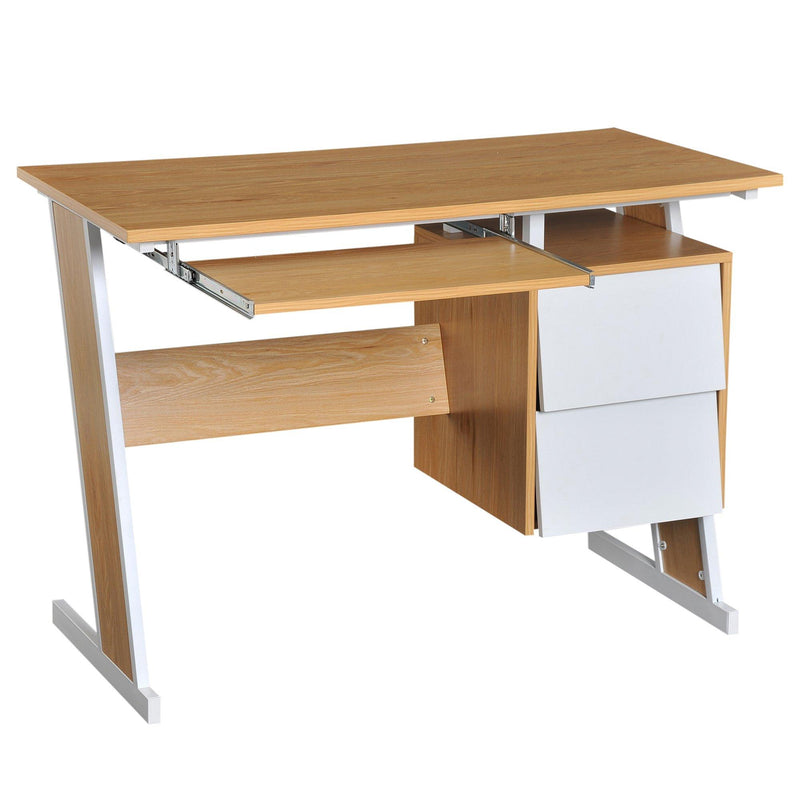 Scrivania da Ufficio con 2 Cassetti e Ripiano Tastiera Scorrevole in Legno 105x54x75 cm 