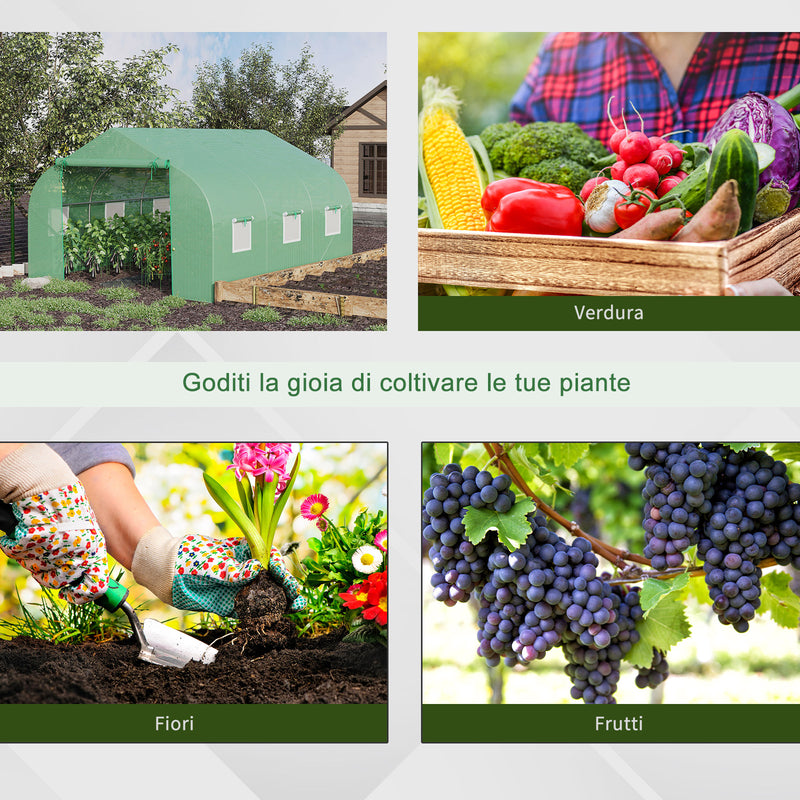 Serra da Giardino 3.5x3x2m Serra con Tetto a Spiovente in PE per Piante Verde 