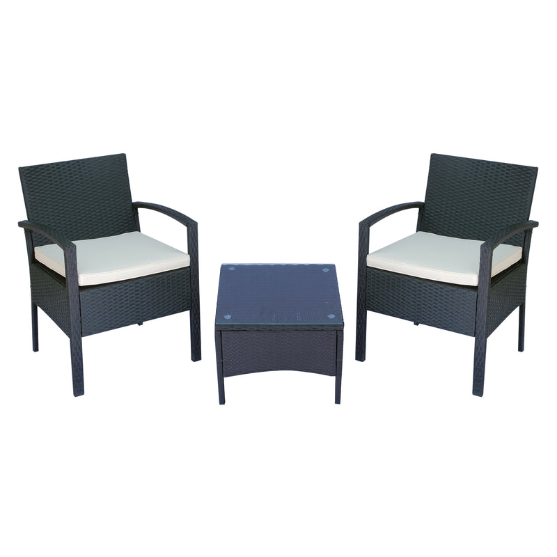 Set Salotto da Giardino 2 Poltroncine e Tavolino con Cuscini Rattan Sintetico Nero 