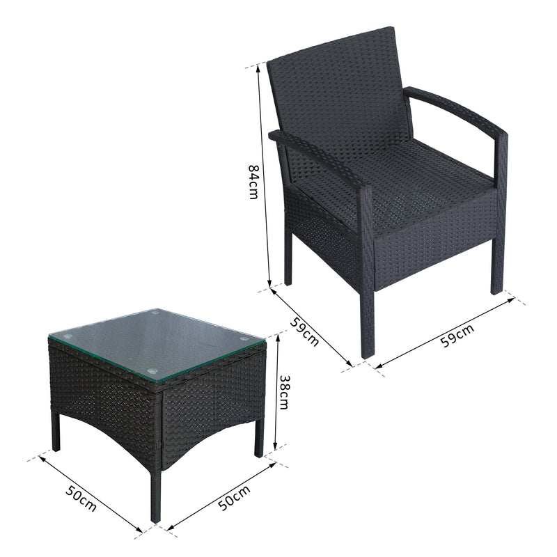 Set Salotto da Giardino 2 Poltroncine e Tavolino con Cuscini Rattan Sintetico Nero 