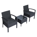 Set Salotto da Giardino 2 Poltroncine e Tavolino con Cuscini Rattan Sintetico Nero 