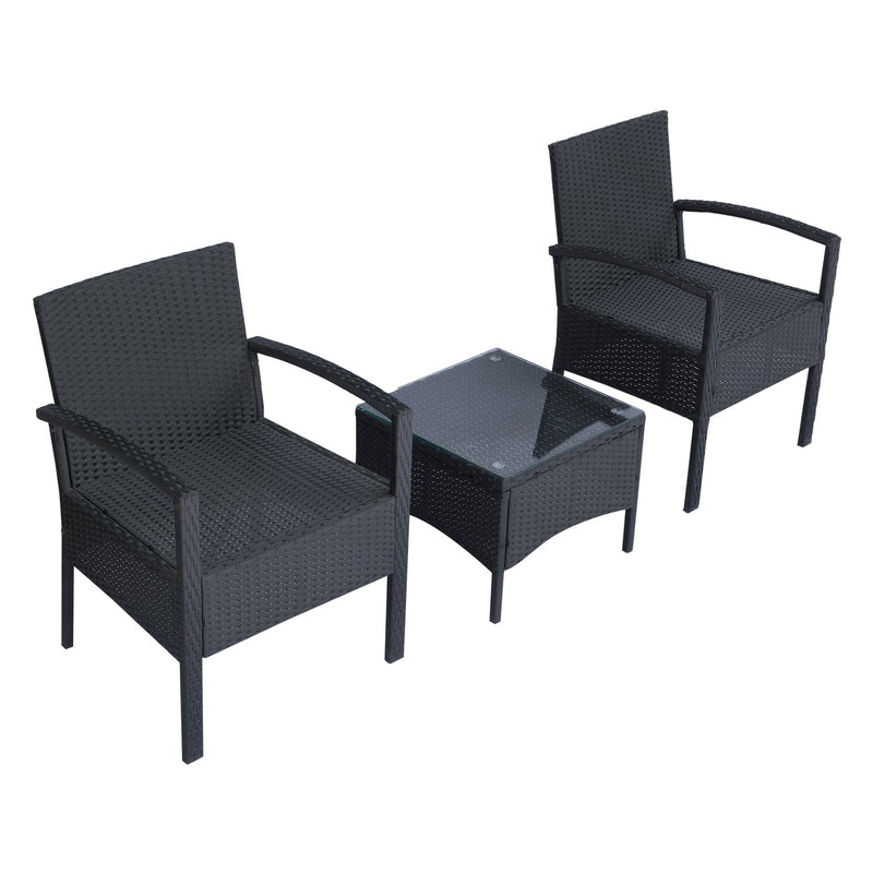 Set Salotto da Giardino 2 Poltroncine e Tavolino con Cuscini Rattan Sintetico Nero 